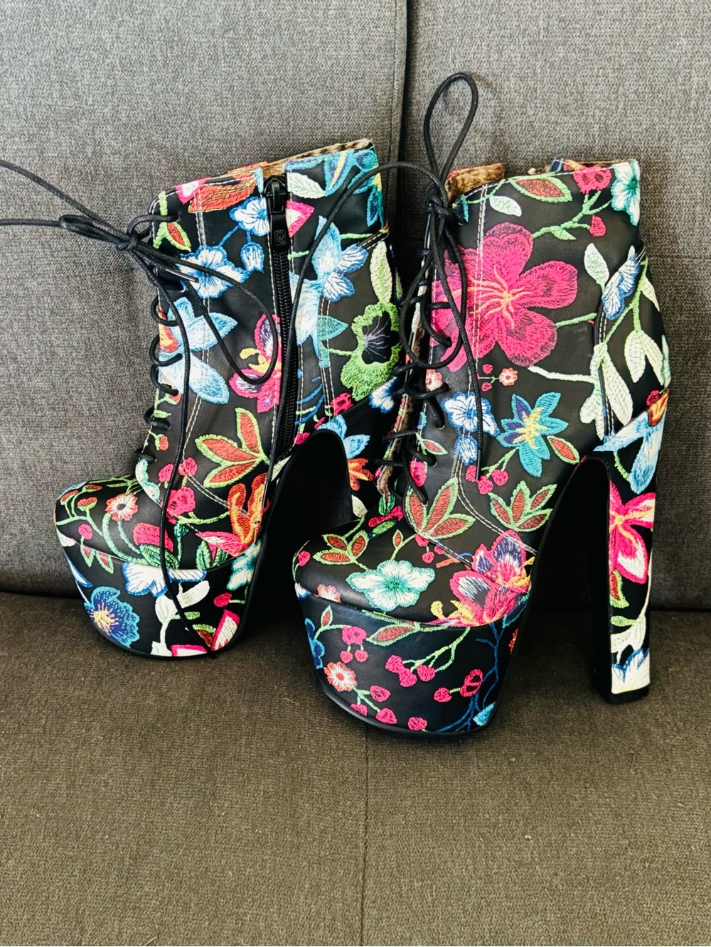 Floral Platform High Heel Boots — Size 36 New
